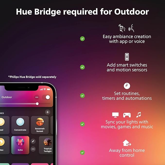 Philips Hue Festavia Globe Outdoor String Lights, White and Color Ambiance, 91ft, 32 Bulbs, Dimmable, Control with Hue App, Works with Alexa, Google Assistant, Apple Home