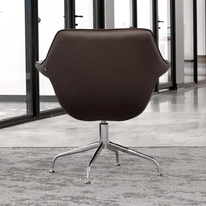 ZURI Modern Mala Swivel Chair Soft Brown Leatherette Upholstery Stainless Steel Base