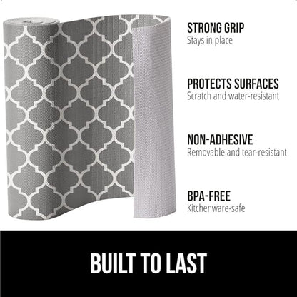 GORILLA GRIP DripGuard Shelf Liner, Non Adhesive Drawer and Kitchen Cabinet Protector, 24x240 Inch, Slip Resistant BPA Free Smooth Surface Plastic Liners for Cabinets, Bathrooms, Closets, White Gray