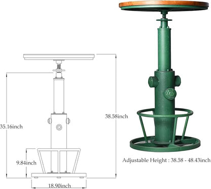 Topower 3 Piece Pub Bar Set Retro Round Bar Table and Stools for 2 Height Adjustable Pub Desk and Stools Match Bar Height and Counter Barstool Antique Green(1 Table + 2 Chairs)