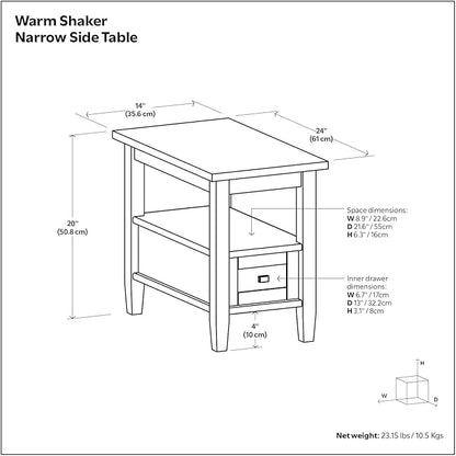 SIMPLIHOME Warm Shaker SOLID WOOD 14 inch Wide Rectangle Transitional Narrow Side Table in Tobacco Brown for the Living Room and Bedroom