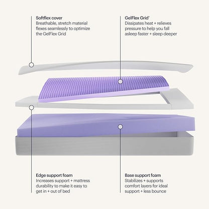 PurpleFlex Twin XL Mattress – 8" GelFlex Grid, Better Than Memory Foam, Temperature Neutral, Responsive, Breathable, Pressure Relief, Made in USA
