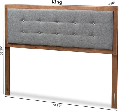 Mid-Century Marvel Fabric Upholstered Walnut Brown Finished Wood Headboard, Wall Mount Headboard King/Dark Gray