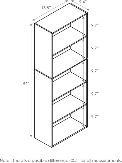 Furinno LUDER Book Shelf, 5-Cube Bookshelf, Bookcase with Open Shelf, 9.4 x 15.8 x 52, for Living Room, Bedroom, Home Office, White/Green