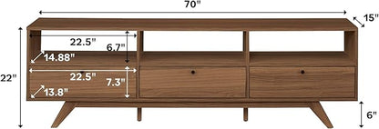 Walker Edison Kimi Mid Century Modern Minimalist Drop-Down Door Stand for TVs up to 85 Inches, 70 Inch, Mocha