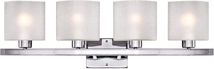 Possini Euro Design Modern Wall Light Chrome Silver Metal Hardwired 32" 4-Light Fixture White Linen Glass Shades for Bedroom Bathroom Mirror Vanity Reading Living Room Hallway House Home Decor