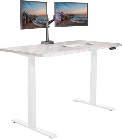 Vari ComfortEdge 60x30 Inch Adjustable Electric Standing Desk – Limited Edition Sit Stand VariDesk with Memory Presets & Sloped Front Edge + Tool-Free Assembly (Marble/White Legs)