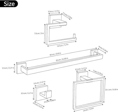 YACVCL 5 Pieces Black Bathroom Accessorie Set 23.6 Inch Towel Bar Set,SUS304Stainless Steel Bathroom Hardware Set,Wall Mounted Towel Holder Set for Bathroom