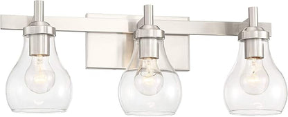 Possini Euro Design Danvers Modern Wall Mount Light Brushed Nickel Silver Hardwired 21" Wide 3-Light Fixture Clear Glass Globe Shade for Bathroom Vanity Mirror House Home Room Decor
