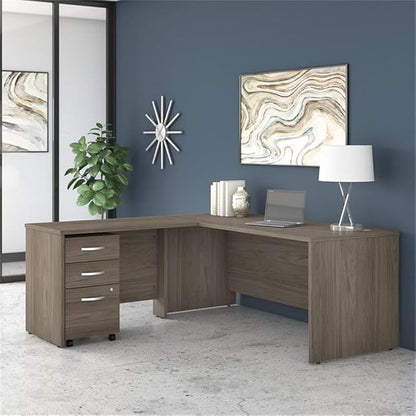 Pemberly Row 72W L Shaped Desk with Drawers in Modern Hickory - Engineered Wood