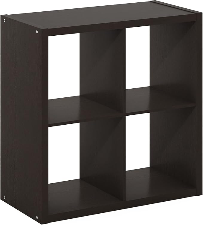 Furinno CUBICLE Book Shelf, 4-Cube Bookself, Thick Frame Bookcase with Reversible Open Back, 14.6 x 30 x 30, for Living Room, Bedroom, Home Office, Black Dark Oak