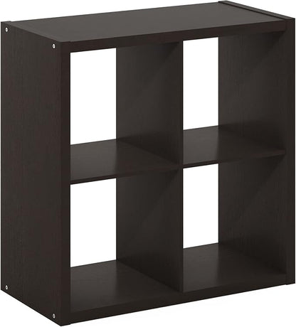 Furinno CUBICLE Book Shelf, 4-Cube Bookself, Thick Frame Bookcase with Reversible Open Back, 14.6 x 30 x 30, for Living Room, Bedroom, Home Office, Black Dark Oak