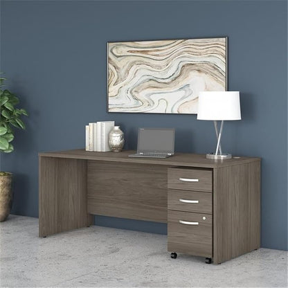 Pemberly Row Engineered Wood 72W x 30D Office Desk w/Drawers in Modern Hickory