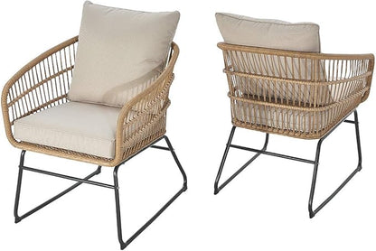 Barton 5-Pieces Outdoor Patio Sets Space Saving Rattan Chairs with 2-Side-Table Patio Sofa Sets Cushioned Seating and Back Set (Beige)