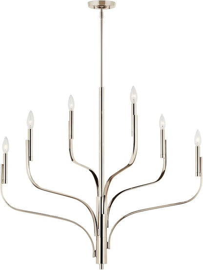 KICHLER Livadia 6-Light Chandelier, Soft Modern-Light in Polished Nickel, for Foyer, Great Room, or Vaulted Dining or Bedroom (33" x 36.25"), 52673PN