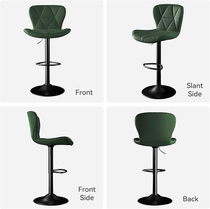 Bar Stools Set of 6,Adjustable Swivel Barstools, Faux Leather Bar Chairs,Upholstered Counter Height with High Backrest for Kitchen Island, Green