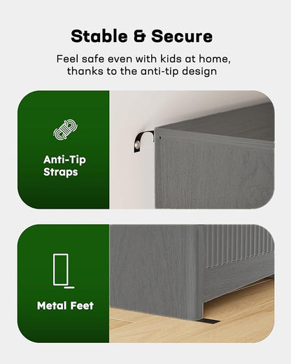 Marsail 6 Drawer Wooden Dresser with Smooth-Glide Drawers, Modern Storage Solution for Bedrooms, Living Rooms, and Hallways, Featuring Large Capacity and an Elegant Natural Wood Finish, Light Grey