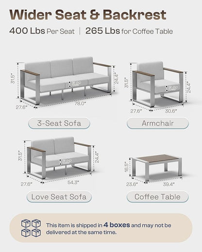 Outdoor Patio Furniture Set, 7 Seats Outdoor Patio Conversation Sets with Ergonomic Seat and Wide Washable Thick Cushions, Modern Patio Sectional Furniture for Balcony, Porch (Gray)