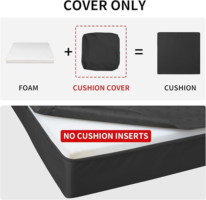 Easy-Going Waterproof Patio Cushion Covers ONLY Cover 24x22x4 inch 4 Pack Replacement Non-Slip Outdoor Seat Cushion Slipcover with Zipper. Black