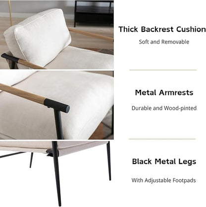 HEAH-YO Modern Accent Chairs Set of 2, Upholstered Living Room Chairs with Backrest and Metal Legs, Comfy Armchairs Side Chairs for Bedroom, Beige