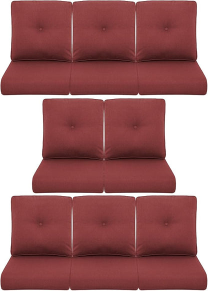 8-Piece Outdoor Patio Cushion Set - Fade & Water Resistant with Removable Olefin Cover, 22x24x4 Inch Memory Foam Cushions for Wicker Sectional Sofa – Red/Buckle