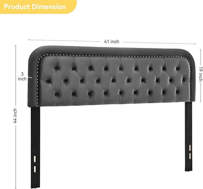 Tufted Upholstered Headboard,Button Solid Wood HeadBoards with Adjustable Height,Modern Performance Velvet Bed Head Boards,Easy Install&Nailhead (Gray, Twin)
