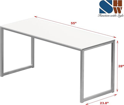 SHW Mission 55-Inch Home Office Computer Desk, White