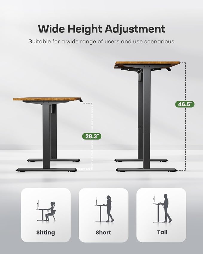 Marsail Electric Standing Desk – 48×24 Inch Adjustable Height Desk for Home & Office, Equipped with 4 Memory Presets, Headphone Hook & Cable Organizer, Rustic Brown Finish