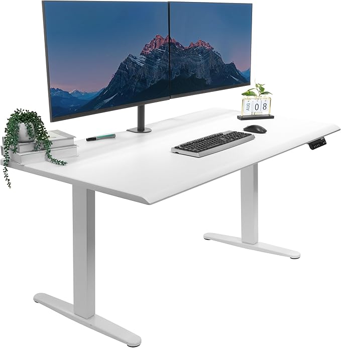 Mount-It! 60" Electric Standing Desk – White Adjustable Height Sit Stand Desk with One-Piece Desktop, Memory Presets, Ergonomic Beveled Edge, White Frame & White Top