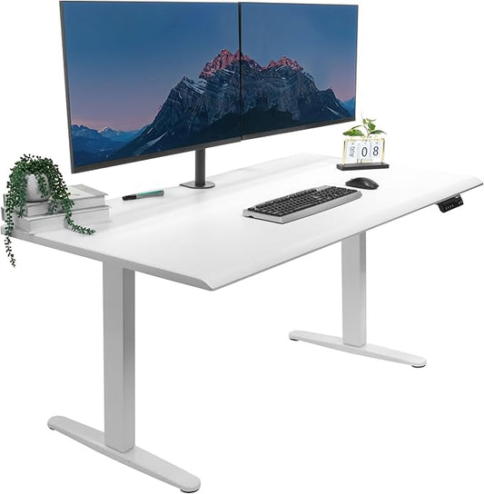Mount-It! 60" Electric Standing Desk – White Adjustable Height Sit Stand Desk with One-Piece Desktop, Memory Presets, Ergonomic Beveled Edge, White Frame & White Top