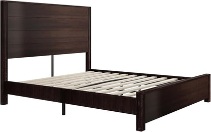 AMERLIFE Full Size 51.2" Wood Bed Frame, Rustic Platform Bed with Spliced Headboard, Wood Slats Support/Noiseless/No Box Spring Needed/Dark Brown
