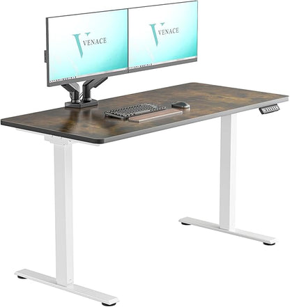 Dual Motor Electric Standing Desk with One Piece Desktop, 48 x 24 Inch Adjustable Height Sit to Stand Up Desk for Home Office, Work & Study, White Frame & Brown Desktop (2 Packages)