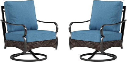 Sophia & William Extra Large Outdoor Patio Swivel Sofa Chairs Set 2 PCS Heavy-Duty Metal Porch Furniture with High Back & Deep Seating Area, 5.5" Thicken Cushions for Deck, Lawn, Outside (Navy)