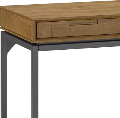 SIMPLIHOME Banting Desk - 72-Inch Wide Solid Hardwood and Metal Writing Desk in Medium Saddle Brown, Modern Industrial Home Office Computer Table for Study with 2 Drawers and Flip-Down Keyboard Tray
