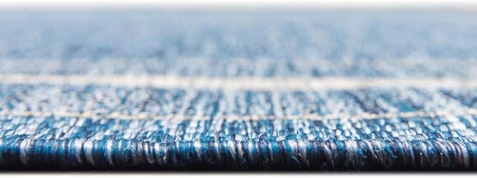 Unique Loom Outdoor Border Collection Area Rug - Soft Border (4' 1" Round, Blue/ Ivory)