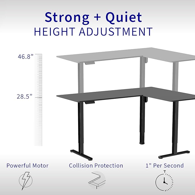 VIVO Corner Standing Desk, 84 x 63 inch Reversible L-Shaped Workstation, Electric Height Adjustment, Home, Office, and Reception Rooms, Dark Gray Table Top White Frame, DESK-E3CTWG-84