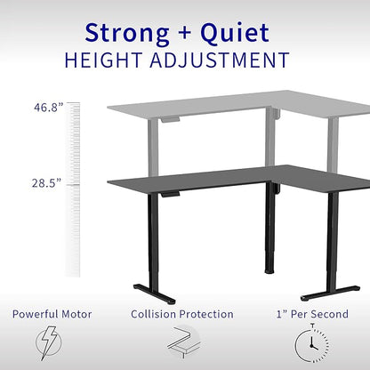 VIVO Corner Standing Desk, 84 x 63 inch Reversible L-Shaped Workstation, Electric Height Adjustment, Home, Office, and Reception Rooms, Dark Gray Table Top White Frame, DESK-E3CTWG-84