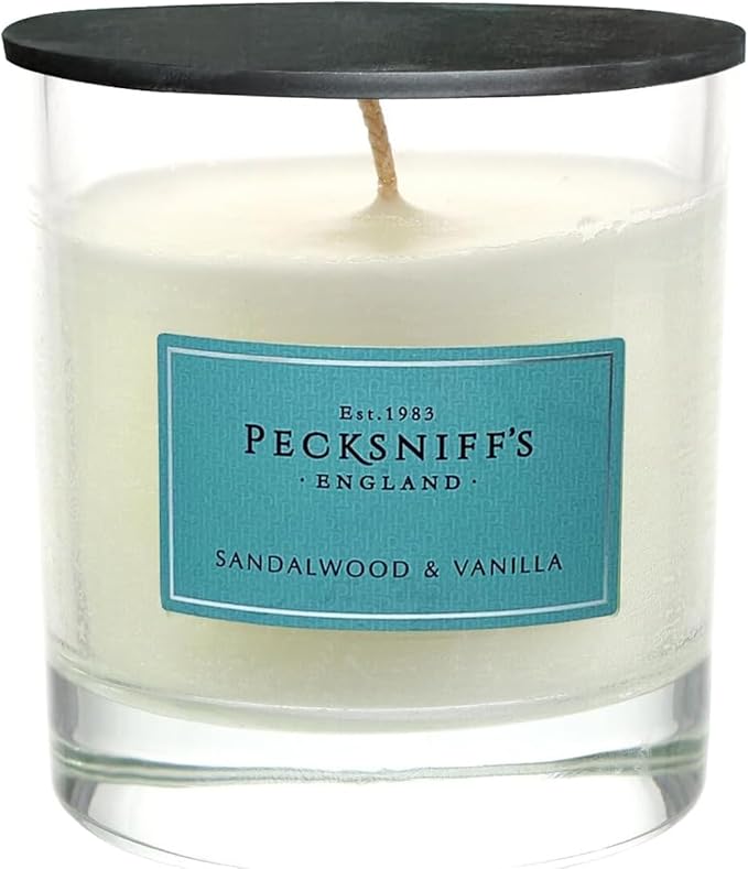 Pecksniff's White Scented Candle 1 Wick - Sandalwood & Vanilla Candles for Home - 184g/6.49oz