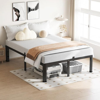 18 Inch California King Bed Frame, 3500Lbs Heavy Duty Metal Platform with Round Corner Legs Mattress Slide Stopper, Steel Slat Support No Box Spring Needed, Noise Free, Non-Slip, Easy Assembly