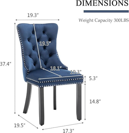 Velvet Dining Chairs Set of 6, Tufted Dining Room Chairs with Nailhead Ring Pull Trim, Upholstered Dining Chairs with Solid Wood Legs for Kitchen Dining Room, Sillas De Comedor (Blue)