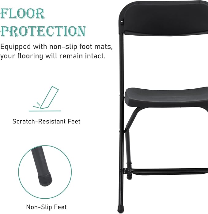 40 Pack Black Plastic Folding Chairs, Portable Stackable Commercial Party Folding Chairs with Steel Frame 350lbs for Home Office Outdoor Indoor Office Wedding Party Events