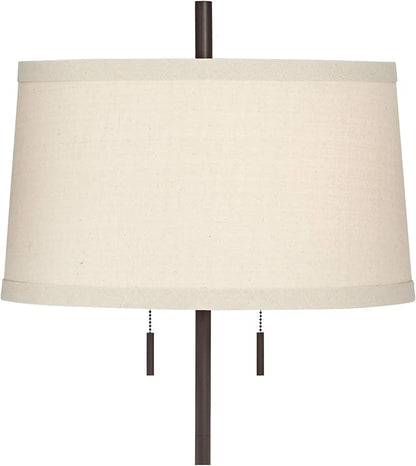 Possini Euro Design Nayla Modern Floor Lamp Standing 62.5" Tall Bronze Steel Slender Column Off White Fabric Tapered Drum Shade Decor for Living Room Reading House Bedroom Home