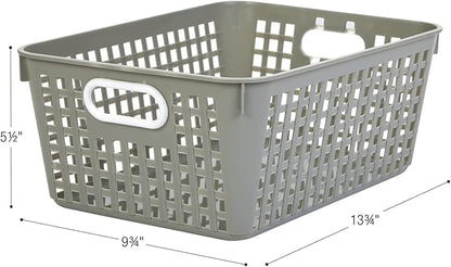 Really Good Stuff - 160016PE Multi-Purpose Plastic Storage Baskets for Classroom or Home Use - Stackable Mesh Plastic Baskets with Grip Handles 13" x 10" (Pebble - Set of 12)