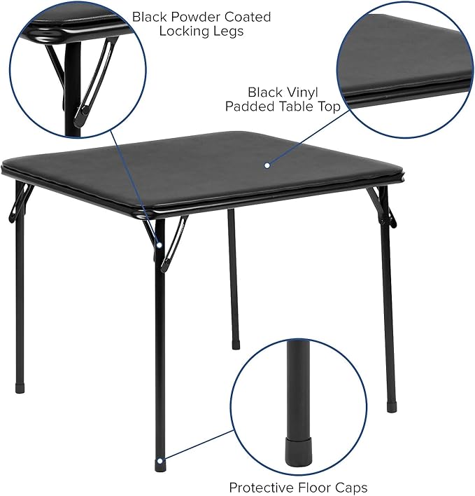 Flash Furniture Mindy Folding Kids Table with Vinyl Padded Top, Children's Square Activity Table for Daycare and Classrooms, Black