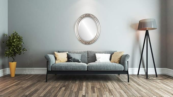 OVALCREST Oval Beveled Wall Mirror for Home Decor - Florence Style - Silver Leaf with Brown Antique - 44" x 34"