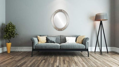 OVALCREST Oval Beveled Wall Mirror for Home Decor - Florence Style - Silver Leaf with Brown Antique - 32" x 26"