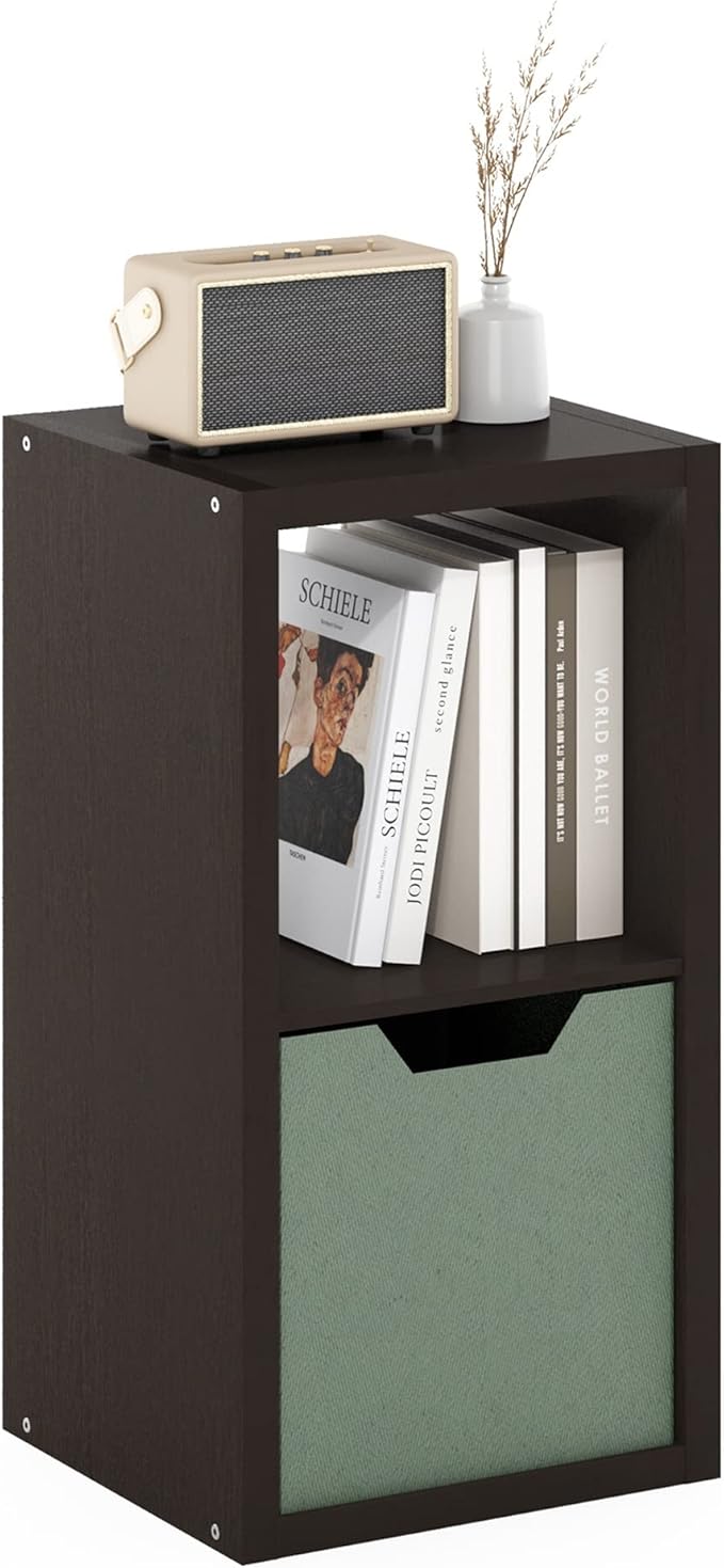 Furinno CUBICLE Book Shelf, 2-Cube Thick Frame Bookshelf, Horizontally & Vertically Reversible Bookcase with Open Back, 14.6 x 15.9 x 30, for Living Room, Bedroom, Home Office, Black Dark Oak