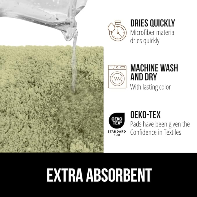 GORILLA GRIP Bathroom Rugs, 36x24, Ultra Soft Absorbent Mat, Thick Plush Bath Rug, Machine Washable, Microfiber Quick Dry, Mats for Shower, Bathtub and Floor, Home Decor Accessories, Sage