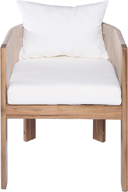 Christopher Knight Home Matera Dining Chair Set of 2, Acacia Wood Outdoor Accent Chair, Farmhouse Patio Kitchen Side Chair, Comfy Reading Chair, Round Backrest and Water Resistant Cushion,Teak+ Beige