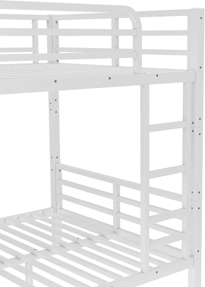 Bellemave Full XL Over Full XL Bunk Bed with Headboard and Build in Ladder, Heavy Duty Bunk Beds with Guardrail, Convertible Bunk Bed, Easy Assemble, Mattress Not Included, White